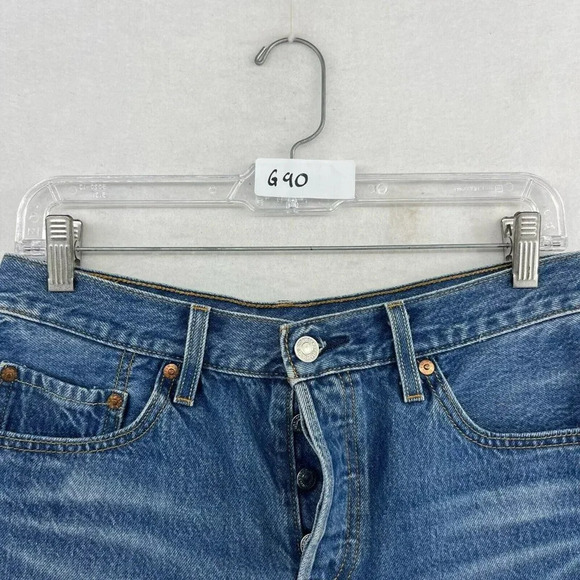 Levi's Jean Shorts Womens Sz 27 Blue Medium Wash High Rise Premium Distressed - Picture 13 of 13